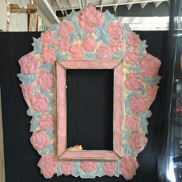 1940s Extra Large Hand Painted Tin (on wood) Surround / Frame