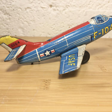 USAF F-104 Tin Litho Fighter Jet, Haji Toys Japan 