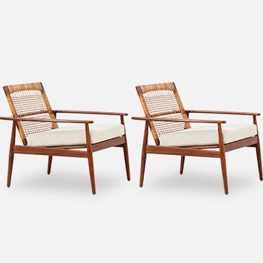 Hans Olsen Teak & Cane Lounge Chairs for Juul Kristensen