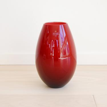 Danish Modern Holmegaard Cocoon Mouth-Blown Vase Ruby Red Peter Svarrer 