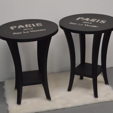 Black Side Tables with Paris Stencil / End Tables / Accent table / french side tables by Unique