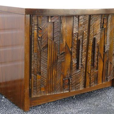 Brutalist Mid Century Large Nightstand Bedside Commode Cabinet by Lane 2239