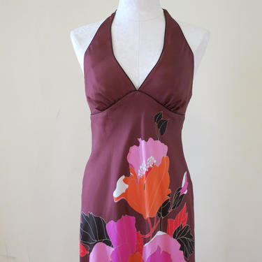 1990s banana republic dress | brown dress | silk dress | floral silk dress | brown silk dress | halter dress | floral halter dress | 