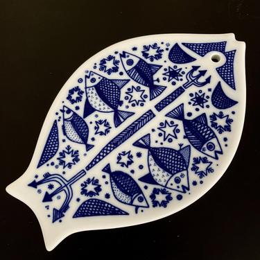 Vintage Fish Patterned Ceramic Trivet  Porsgruno Norway 