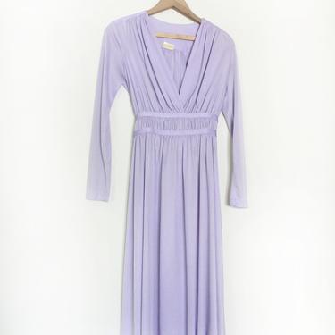 Lilac Satin 80s Grecian Disco Dress 