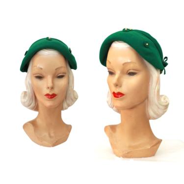 1950s Kelly Green Shell Cap Hat - 1950s Green Hat - Vintage Green Hat - Vintage Shell Cap Hat - Mid Century Hat - 1950s Womens Hat - 50s Hat 