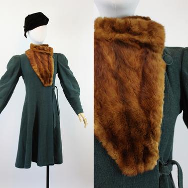 1940s 1930s GREEN wool boucle fur coat xs small | new fall 