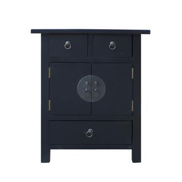Black Lacquer Moonface End Table Nightstand Cabinet cs5358S