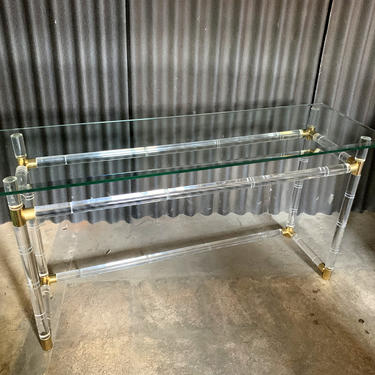 Charles Hollis Jones Lucite and Brass Console Sofa Table 