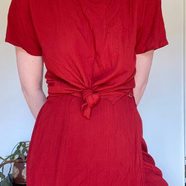 vintage red two piece skirt set / vintage wrap skirt suit /  US 8 