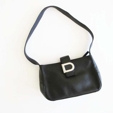 Vintage 90s 2000s DKNY Minimalist Black Leather Shoulder Bag - Baguette Purse - Single Strap Rectangle Purse - 90s 2000s Purse 