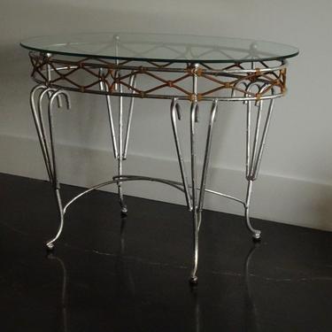 Vintage Rococo console silvered metal frame and cane detail 