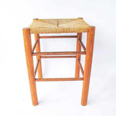 Pair of Vintage Danish Mid-Century Modern Style Rush Woven Stool with Solid Wood Legs (Sold as a pair) 