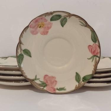 Vintage 1950s Mid Century Franciscan Desert Rose Teacup Saucers Hand Painted California Pottery Ceramics Gladding McBean & Co USA 