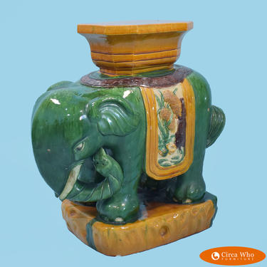 Vintage Chinoiserie Green Elephant Garden Seat