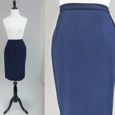 60s Navy Blue Skirt - Wool Blend - Classic Wardrobe Staple - Bobbie Brooks - Vintage 1960s - XS 23