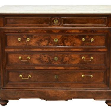 Antique French Louis Philippe Marbletop Walnut Commode Dresser Chest of Drawers