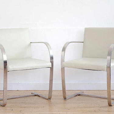 Pair of White Leather Brno Chairs 