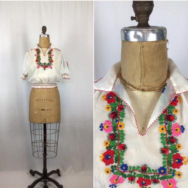 Vintage 40s blouse | Vintage folk Hungarian embroidered top | 1940s floral boho blouse 