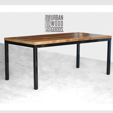 Office Table or Modern Dining Table made with reclaimed barn wood top and painted steel legs and your choice of wood finish. 
