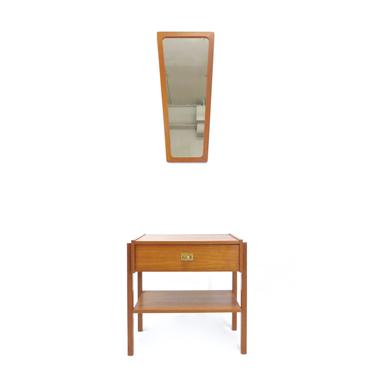 Mid Century Danish Entry Way Mirror And Side Table Set 