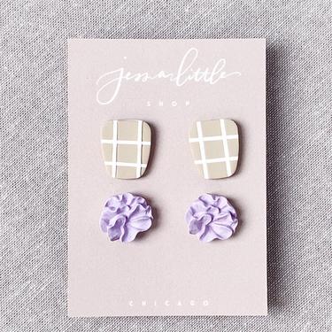 Spring Collection Stud Pack // Floral Studs // Windowpane Studs // Minimal Modern // Polymer Clay Earrings // Handmade 