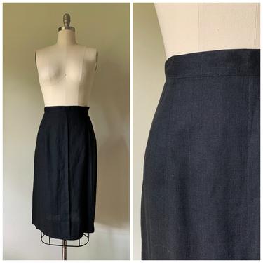 Vintage 50s Skirt • Suzanne • Black Linen 50s Pencil Skirt Size Small 