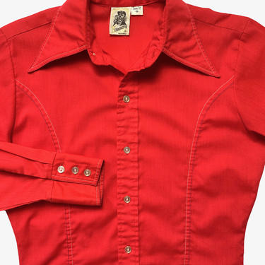Vintage 1970s Original KENNINGTON Button-Up Shirt ~ S ~ Slim / Tapered ~ Red ~ Hippie / Boho ~ Unisex ~ California 
