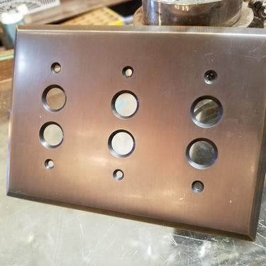 Rejuvenation Lewis Triple Push Button Switchplate in Oil Rubbed Bronze