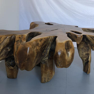 Free and Insured Shipping Within US - Solid Teak Live Edge Free Form Coffee Table Stand Bench 