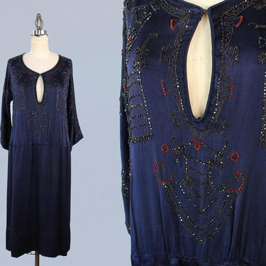 1920s Dress / 20s EGYPTIAN REVIVAL Beaded Embroidered Dress! 
