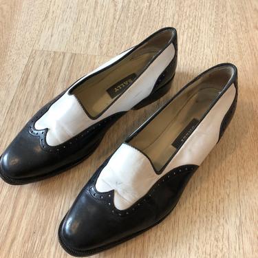 Vintage Bally Black &amp; White Leather Shoes Made In Italy 