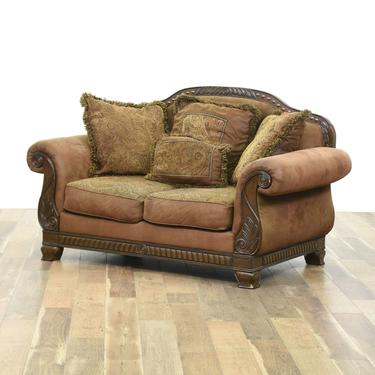 Contemporary Carved Empire Design Overstuffed Loveseat