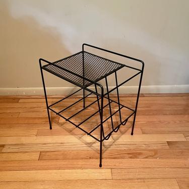 1950s Atomic Side Table Plant Stand Vinyl Record Holder Wire Mesh Expanded Metal Vintage Mid-Century Modernist 
