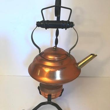 Vintage Coppercraft Guild  Tea Pot with Cast Iron Warming Stand- USA 