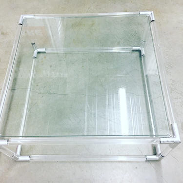 Vintage 1960's Midcentury Modern Lucite and Chrome Base with 35&amp;quot; x 35&amp;quot; Quarter Inch Glass Top 