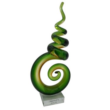 Moderist Italian Green Murano Glass Abstract Art Sculpture 