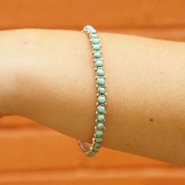 Vintage TAXCO 925 Snake Eye Turquoise Bangle, Sterling Silver, Turquoise Bead Bracelet, Hecho En Mexico, 8&amp;quot; Long 