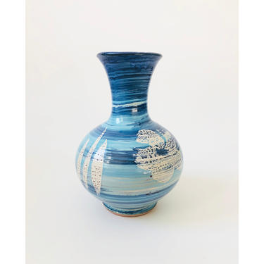 Vintage 1970s Pacific Stoneware Blue Vase by B Welsh 