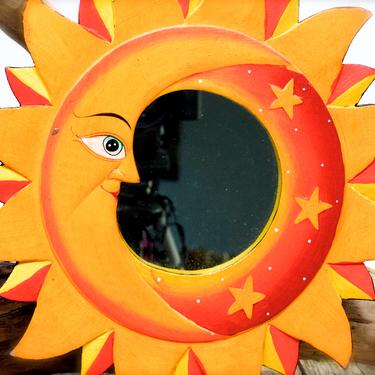 VINTAGE: 11.5" Wooden Sun Wall Mirror - Animal Mirror - Kids Room - SKU 31-B-00032663 