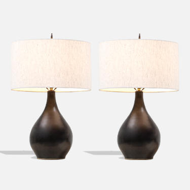 Gordon & Jane Martz Matte Black Ceramic Table Lamps for Marshall Studios 