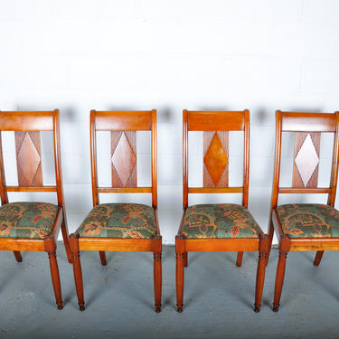 1970s Set of 4 French Vintage Cherry Wood Dining Chairs 