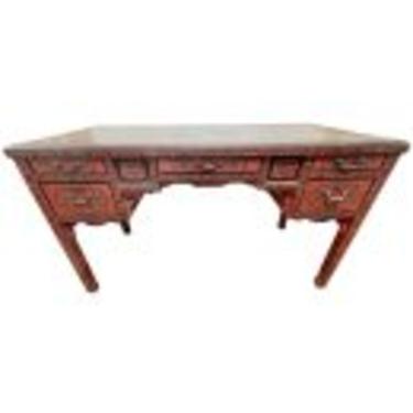 Antique Chinese Lacquered Red and Black Writing Desk