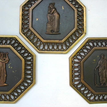 Neoclassical Style Plaques, 3 Muses, Greek Goddesses. Classical Figures Representing The Arts, Hollywood Regency 