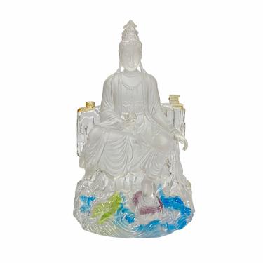 Crystal Glass Liuli Pate-de-Verre White Clear Kwan Yin Bodhisattva Statue ws1813E 