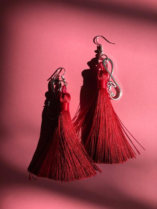 Infinite Love Red Tassel Drop Dangle Earring | Gift | Infinity Charm | Stainless Steel x Alloy Metal | Holiday | Novelty 