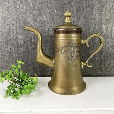 Bohemian brass coffee pot - embossed design - 1970s vintage 