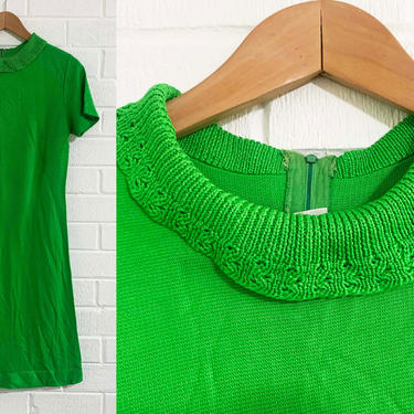 True Vintage Nanshire Green Dress A-Line Nan Shire Kelly Emerald Mod MCM 60s 1960s Design Short Sleeve Women's XS Small 