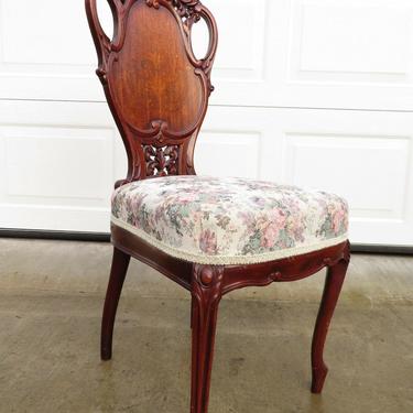 ANTIQUE French ART NOUVEAU Carved MAHOGANY SIDE DRESSING VANITY CHAIR Victorian
