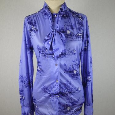 Purple Victorian Horse and Buggy Secretary Bow Blouse 